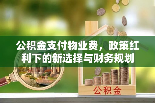 加查公积金支付物业费，政策红利下的新选择与财务规划